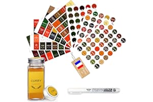 Étiquettes Épices Français Couleurs – 200 Stickers Autocollants Ronds et Rectangulaires – Marqueur Noir Inclus – Étanches, Lavables – Pour Bocaux Cuisine, Garde-Manger et Organisation – Kistayle