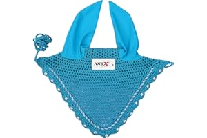 NASX SPORTS Diamante Crystal Horse Fly Hood Veil Ear Bonnet Flyveil Cotton Crochet Handmade Glitter (PONY, Teal)