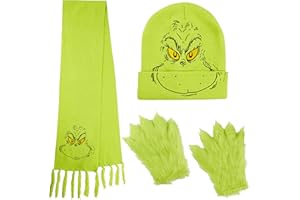The Grinch Zimowy zestaw akcesoriów dla kobiet mężczyzn nastolatków, 3 szt. czapka szalik rękawiczki, ZIELONY, Rozmiar uniwersalny