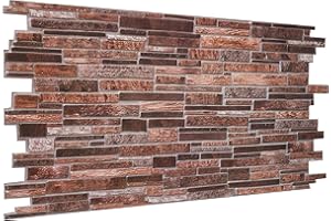 NOVECRAFTO 3D Paneles Decorativos Para Pared Conjunto de de 10 Hojas que cubren 4.61 m² - PVC Paneles Para Paredes Interiores - Tamaño del Panel decorativo pared 96x48cm – Efecto Delgado Piedra en Cobre Marrón