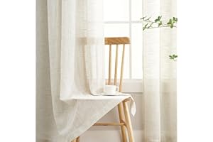 Treatmentex Visillos Salon Translúcidos y Cortinas Dormitorio, Cortinas Salon 2 Piezas 136x225cm, Textura Lino Beige Transparente con Ojales para Oficina​