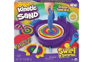 SPINMASTER Kinetic Sand, Coffret Swirl N' Surprise Avec 907 g de Sable modelable Rouge, Bleu, Vert et Jaune et 4 Outils, Jouets sensoriels pour Les Enfants à Partir de 3 ANS