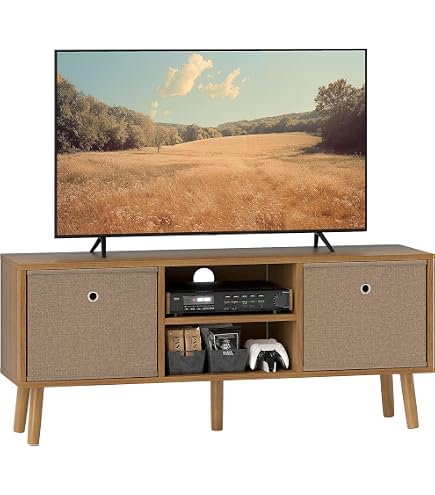 EDHEN Mueble de 1 puerta con estantes de caña de madera