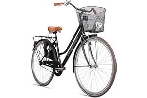 ‎BERGSTEIGER Bergsteiger Amsterdam 26 Zoll, 28 Zoll Damenfahrrad, ab 150 cm, Korb, Fahrrad-Licht, Damen-Citybike mit Rücktrittbremse, Hollandrad im Retro-Design