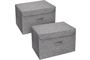 DIMJ 2 Piezas Cajas Organizadoras con Tapa Cajas de Almacenamiento Plegables Fabricadas en Tela con Asas Ideal Para Guardar Ropa, Zapatos, Ideal Para Guardar Juguetes, Ropa Y Cachivaches, Color Gris
