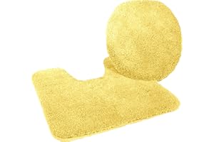 Kinzler J-10052/06 Mikrofaser Bademattenset 2-teilig = WC-Deckelbezug 47x50 cm + Vorleger mit Ausschnitt 50x55 cm, gelb