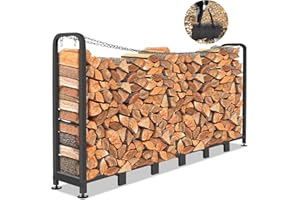 Himimi® Rejilla para leña de metal 235 x 32 x 116cm,Capacidad de carga de 1134 kg,Tamaño Ajustable Rejilla para leñero exterior,Rejilla de madera con bolsa de transporte para leña,2 cadenas antivuelco