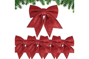 BHGT 5 Stück XL Weihnachtsschleifen Glitzer Schleifen Weihnachtsbaum Bogen Schleife Weihnachtsbaum Schleifen Deko Weihnachtsbaumschmuck Schleifen für Zuhause Festival Party Baumkranz Dekorationen Rot