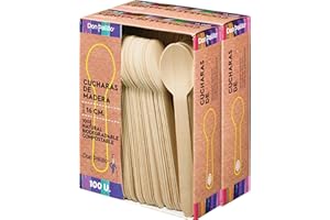 DON PALILLO - Juego de 200 Cucharas Desechables de Madera, 16 cm. 100% Natural, Ecológico, Biodegradable