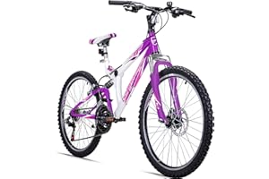 ‎BERGSTEIGER Bergsteiger Montreal 20, 24 Zoll Kinderfahrrad, geeignet für 6,7, 8, 9, 10, 11, 12, 13 Jahre, 18 Gang-Schaltung, Mountainbike mit Vollfederung, Jungen-Fahrrad, Mädchen-Fahrrad