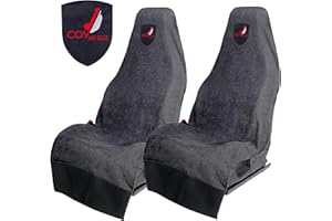 Cov My Seat Serviette Haut de Gamme Housse Protection Siège Voiture Auto Avant Universel Anti Transpiration (Coton Noir & Blason Rouge, X 2 Pieces/Serviettes)