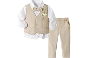Volunboy Trajes para Bebé Niños de Boda Ceremonia Fiesta, Conjunto de Chaleco, Camisa, Pajarita, Pantalón 4 Piezas