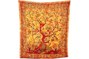 Traditional Jaipur Tapisserie indienne à motif arbre de vie, tenture murale, literie bohème, décoration de chambre de dortoir, couverture de plage, couverture de pique-nique bohème, 140 x 228 cm