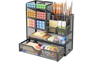 VITVITI Sturdy Mesh Desk Organiser for Office Accessories, Desk Organiser for Stationery Supplies, Make Up Brush, Art storage, 5 Tier Metal Stackable Storage drawers - Black