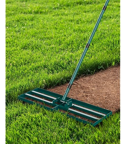 Râteau En Acier Inoxydable 118x25 Cm Avec Manche 2m - Nivelleur Pelouse Sable Grattoir Jardin