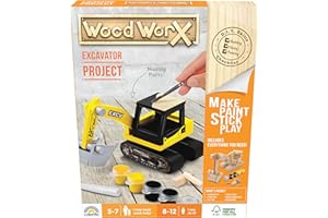 GOLIATH WoodWorX: Excavator | 3D Wooden Model Kit | Build, Paint, Stick & Play | Model Kit for Kids Aged 5+