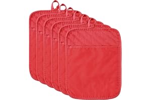 R HORSE 6Pcs Christmas Red Pot Holders with Pocket for Kitchen Cotton Pocket Pot Holder Set Heat Resistant Potholder Terry Coaster Oven Mitts Hot Pads Trivet for Baking Cooking 7''x9''