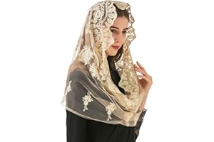 PAMOR Gold Embroidered Traditional Vintage Inspired Infinity Veil Mantilla Veils Mass Head Covering