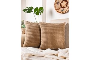 Gräfenstayn zestaw 2 sztruksowych poszewek na poduszkę, 45 x 45 cm, Öko-Tex Standard 100, miękkie dekoracyjne poszewki z ukrytym zamkiem błyskawicznym, na sofę i łóżko (kawowy, duży wzór)