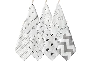 GROBRO7 7Pcs Baby Muslin Washcloths Newborn Cotton Bath Face Drool Towels for Infant Girls Teething Feeding Weaning, Soft Absorbent Baby Toddlers Shower Gifts, Machine Washable(Black & grey),9.8"*9.8"