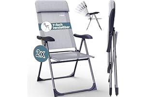Casaria® 2X Chaises de Jardin Pliantes Gris Chiné en Aluminium avec accoudoirs Dossier réglable Plage Piscine Camping Voyage