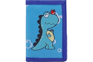 SUNDEE RFID Blocking Wallet for Kids/Slim Cartoon Wallet with Zippered Pocket/Trifold Canvas Outdoor Sports Wallet (Dionsaur-s)