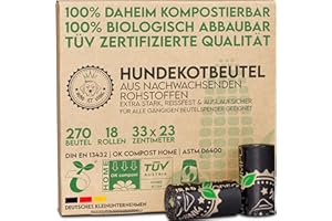 HUND IST KÖNIG Hundekotbeutel biologisch abbaubar [270 Stk.] 100% kompostierbare Kotbeutel für Hunde OK compost HOME zertifiziert - Reißfeste Hunde Kotbeutel Rollen | Hunde Beutel blickdicht