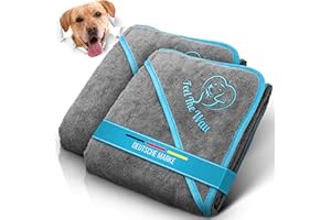 FeelTheWau Hundehandtuch große Hunde - 2er Set - Hundehandtuch Extra saugfähig - Hunde Handtuch mit Taschen - Beliebtes Geschenk Hundebesitzer - Design grau türkis - 130x75cm