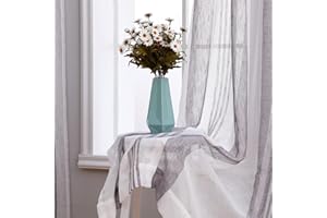 CAROMIO Voile Sheer curtain with eyelets Window curtains for bedrooms, stripes pattern semi-transparent curtains for living room, set of 2, WxL 52"x84", Purple