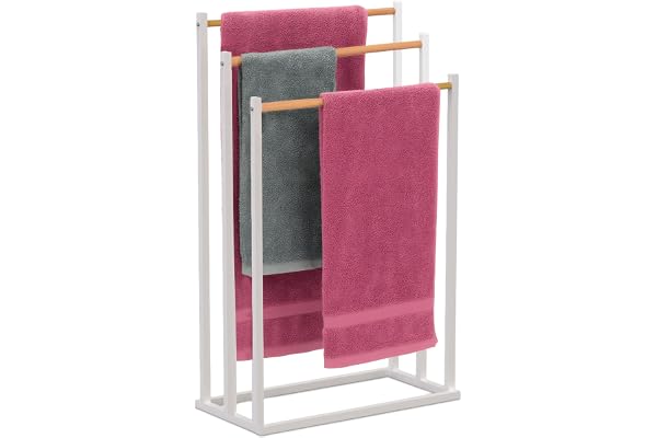 Relaxdays handdukshållare, HxBxD: 76 x 45 x 21,5 cm, metall, vit/natur