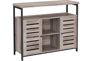 VASAGLE Armadio da Pavimento, Armadio da Cucina con Credenza e Ripiani, Ante a Persiana, per Sala da Pranzo, Soggiorno, Salotto, Camera da Letto, Greige e Nero LSC079B02