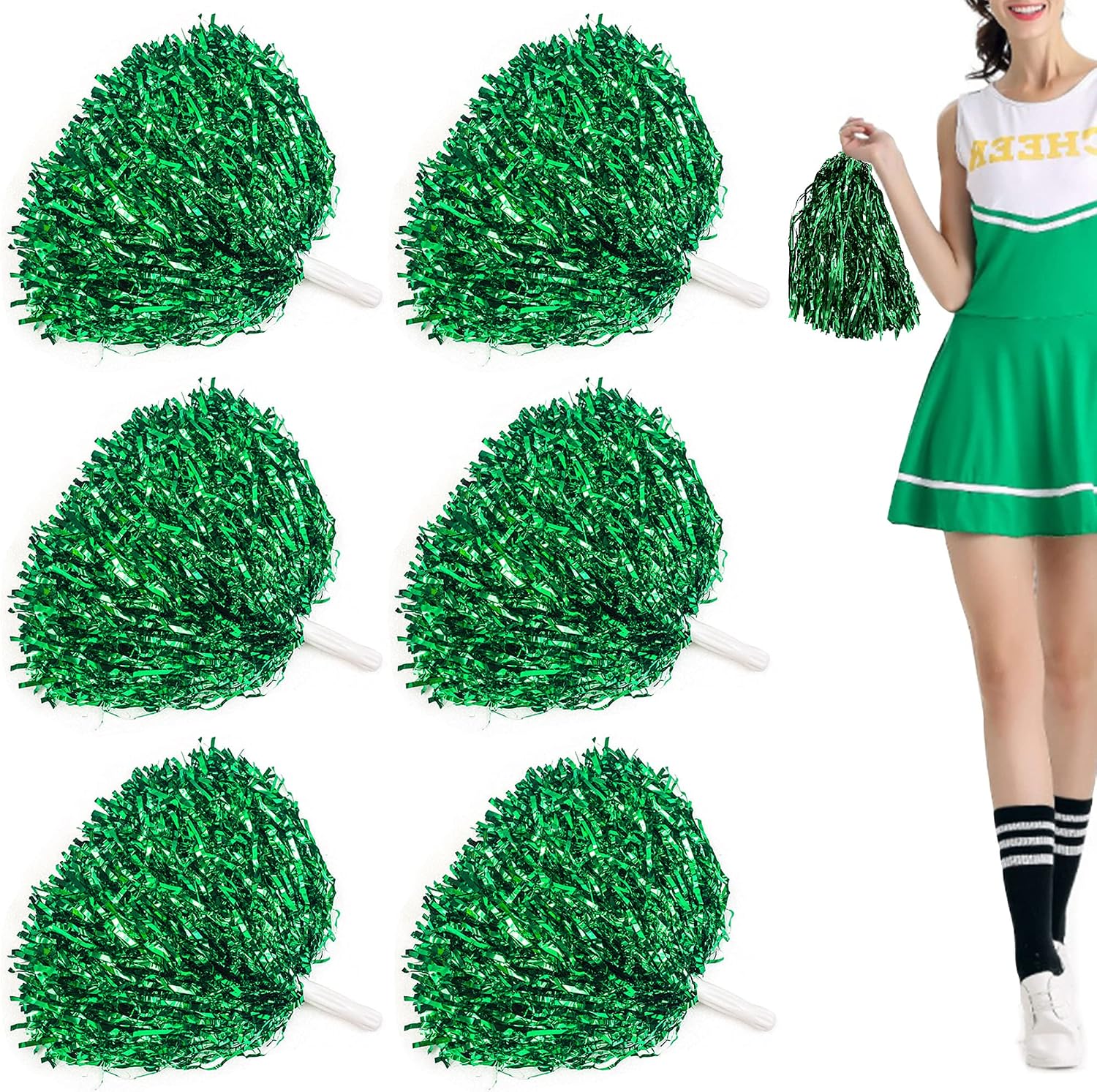Niuhong 6 PCS Cheer Leader Poms Animadora Poms Accesorios Porristas Pom Bright Metallic Cheers Ball Squad Cheer Farben Pompons Poms Hand Flower Spirit Cheering Pom Colours Sports Games Team