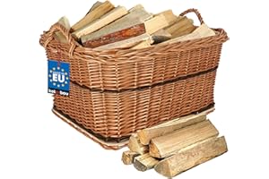 KOTARBAU® Weidenkorb für Brennholz - Holzkorb für Kaminholz - Erntekorb - 60x50 cm - Kaminholzkorb mit Henkel - Holz Tragekorb - Brennholzkorb - Weide - Natürlich - Zweifarbig