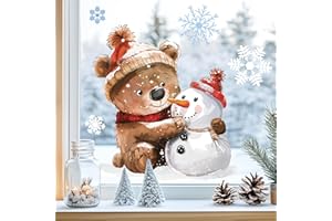 ‎SUNNYWALL Sunnywall Fensterbilder Winter für Kinder Tiermotive in Winterszene als statisch haftende Fenstersticker, WIEDERVERWENDBAR (Bär, A4 Bogen)