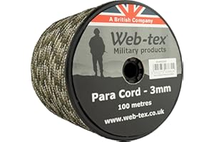 Web-tex Paracord Reel 100m x 3mm, Durable Polypropylene Parachute Cord, 70kg Breaking Strength, 330ft length – Ideal for Camping, Bushcraft, Hiking, DIY Crafts, Survival Kits and Hammocks - MTP
