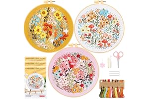 WIVLAX Embroidery Kit for Adults Beginners 3 Pack, DIY Stitch Craft Set with Pattern Fabric, Hoop, Thread & Needles, Starter Hand Flower Embroidery Kits for Adults, Sewing Gift Set for Women & Teens