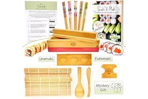 GROW YOUR PANTRY Sushi Making Kit for Beginners with Maki Maker, Sushi Mat, Bamboo Sauce Tray, Chopsticks, Rice Paddle, and More