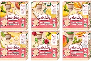 BABYBIO - Gourdes de Purées de Fruits pour bébé - BIO - Dès 6 Mois - 24x90g (4x6 variétés)