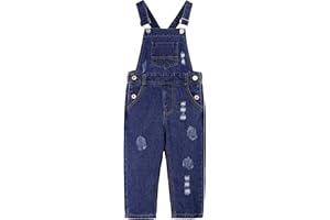 KIDSCOOL SPACE Salopette di jeans per bambina, abbigliamento da lavoro in jeans strappati da bambino grande