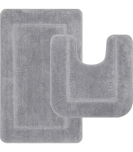 S&S-Shop Badmat set | Grijs | Wave | met uitsparing | 2-delig | antislip | WC-mat 50 x 45 cm | Badmat 50 x 90 cm | Badtapijt | Tapijt | Bad | Badkamer