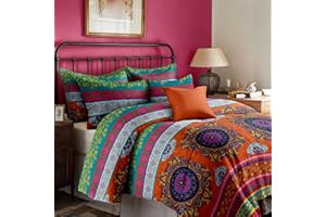 Dreamzie Copripiumino Matrimoniale 200x200 cm con 2 Federe 80x80 cm - In Microfibra - Motivo Boho Mandala Indiano Rosa Arancione - Set Copripiumino Matrimoniale 200x200