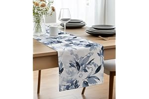 Vorysum Runner da Tavolo Motivo Floreale Blu Runner Tavola Moderno Stagionale Autunno Cucina Tovaglia Vintage Decorazione per Interni Vacanze Feste 33 x 183 cm
