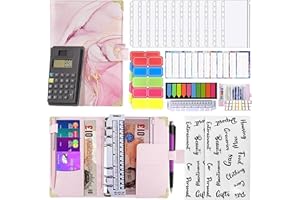 OAKLEYS OAK 32Pcs Budget Binder with Calculator and Cash Envelopes, Leather Money Saving Wallet with A6 Notebook, Money Organizer with 6 Holes Ring Binder, 12 Budget Sheets, Stickers Included (Pink)