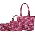 MKF Collection Tote Bag for Women, Shoulder Handbag & Wristlet Pouch Purse Top Handle Vegan Leather 4Pcs Set Pocketbook