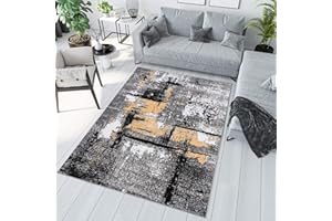 TAPISO Maya Alfombra de Pelo Corto Resistente Suave Diseño Moderno Abstracto Tonos de Gris Naranja Blanco Negro Alfombra de Salón Dormitorio Habitación Infantil 120 x 170 cm