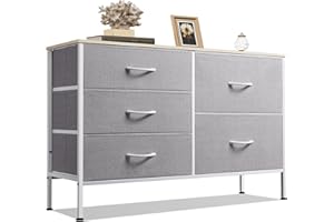 WLIVE Cassettiera in Tessuto con 5 Cassetti, Cassettiera Camera da Letto, Armadio, Struttura in Acciaio Ideale per Soggiorno, Cameretta dei Bambini, Corridoio, Facile da Installare, Grigio Chiaro