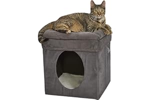 MIDWEST HOMES FOR PETS New World B137-GY Cat Cube with Cat Bed Top, 39 x 39 x 42 cm
