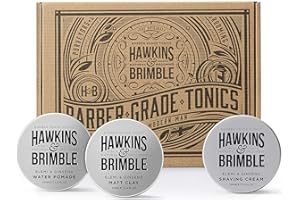 Hawkins & Brimble Mens Water Pomade, Matt Clay & Shave Cream Set/Bundle - H2O Based Hair Styling/Grooming | Firm Hold Allows for Restyling with Matt or Pomade | Both Wash Out Easily