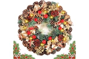 ZZXLOPEZ Wieniec bożonarodzeniowy, wieniec bożonarodzeniowy LED z łańcuchem świetlnym i 10 diodami LED w kolorze ciepłej bieli, 30 cm wieniec na drzwi Boże Narodzenie, wieniec adwentowy, wieniec