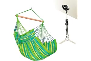 La Siesta® Domingo - Chaise Hamac Confort Intempéries, Fibre Fonctionnelle, Fabrication Kolumbien, Grande Surface, Stabilisateur Bambou, Relaxation en Plein Air - Lime, Comfort avec Fixation